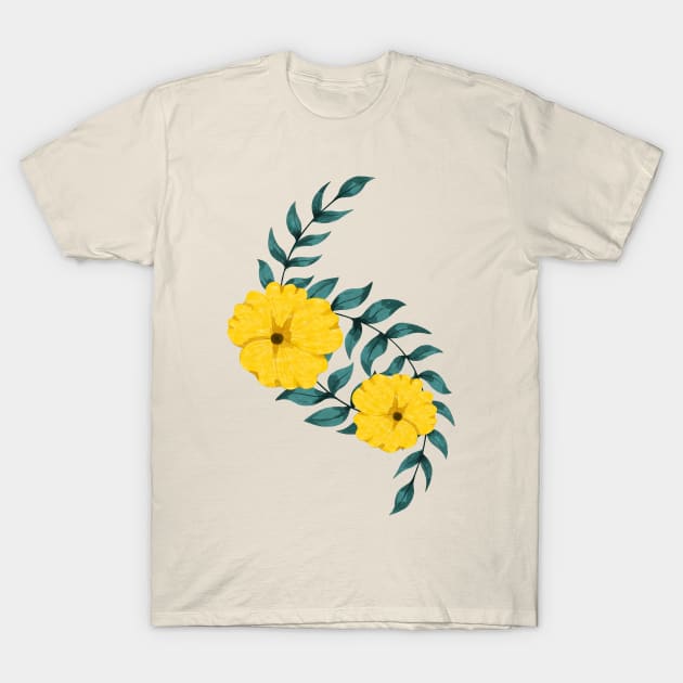 Yellow Hibiscus without Petals - Floral Foliage Flower Watercolor Botanist Greenery Plants T-Shirt by Millusti